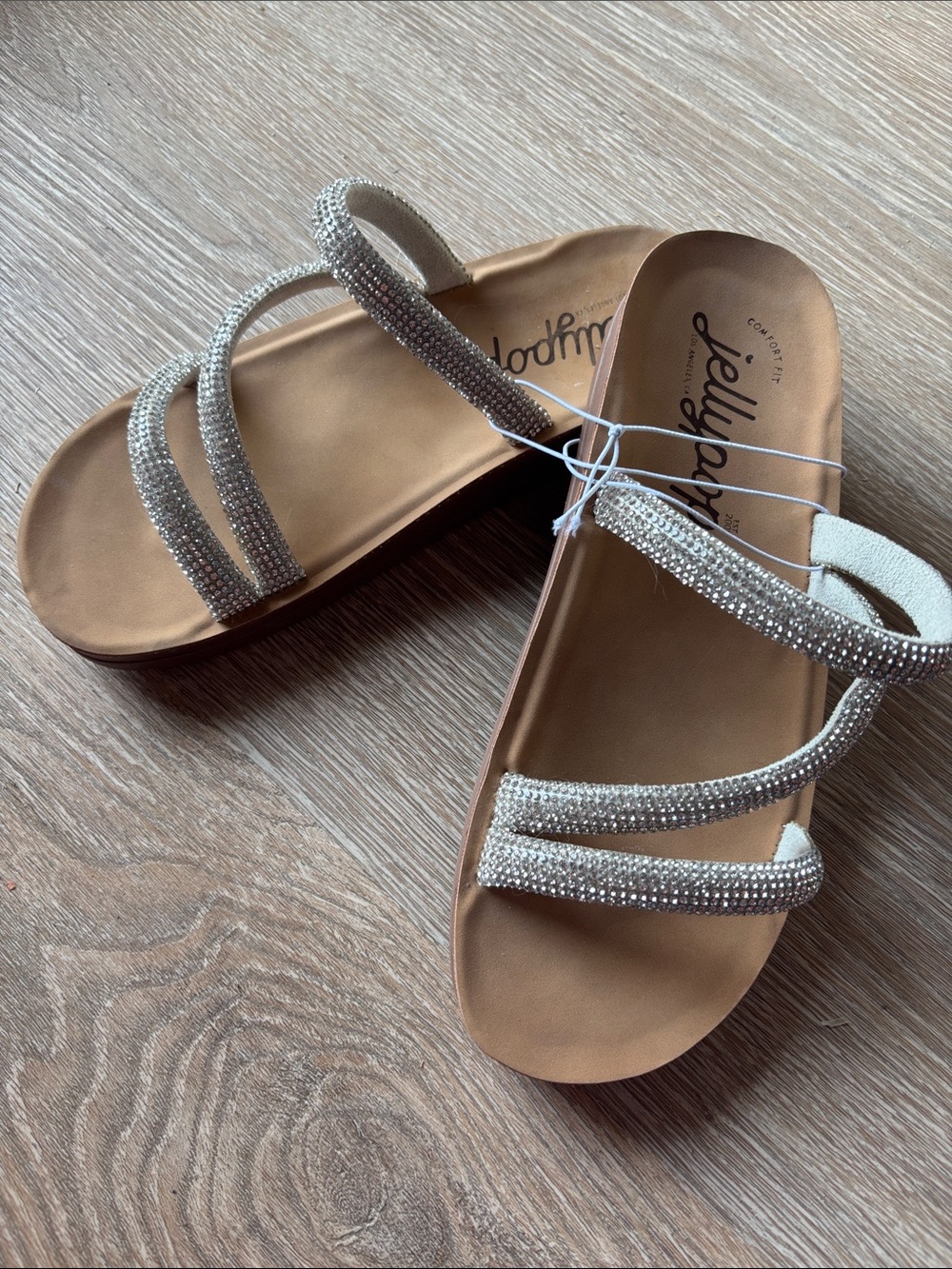 Jellypop Tan Slide Sandals with Sparkling Silver Straps size 6